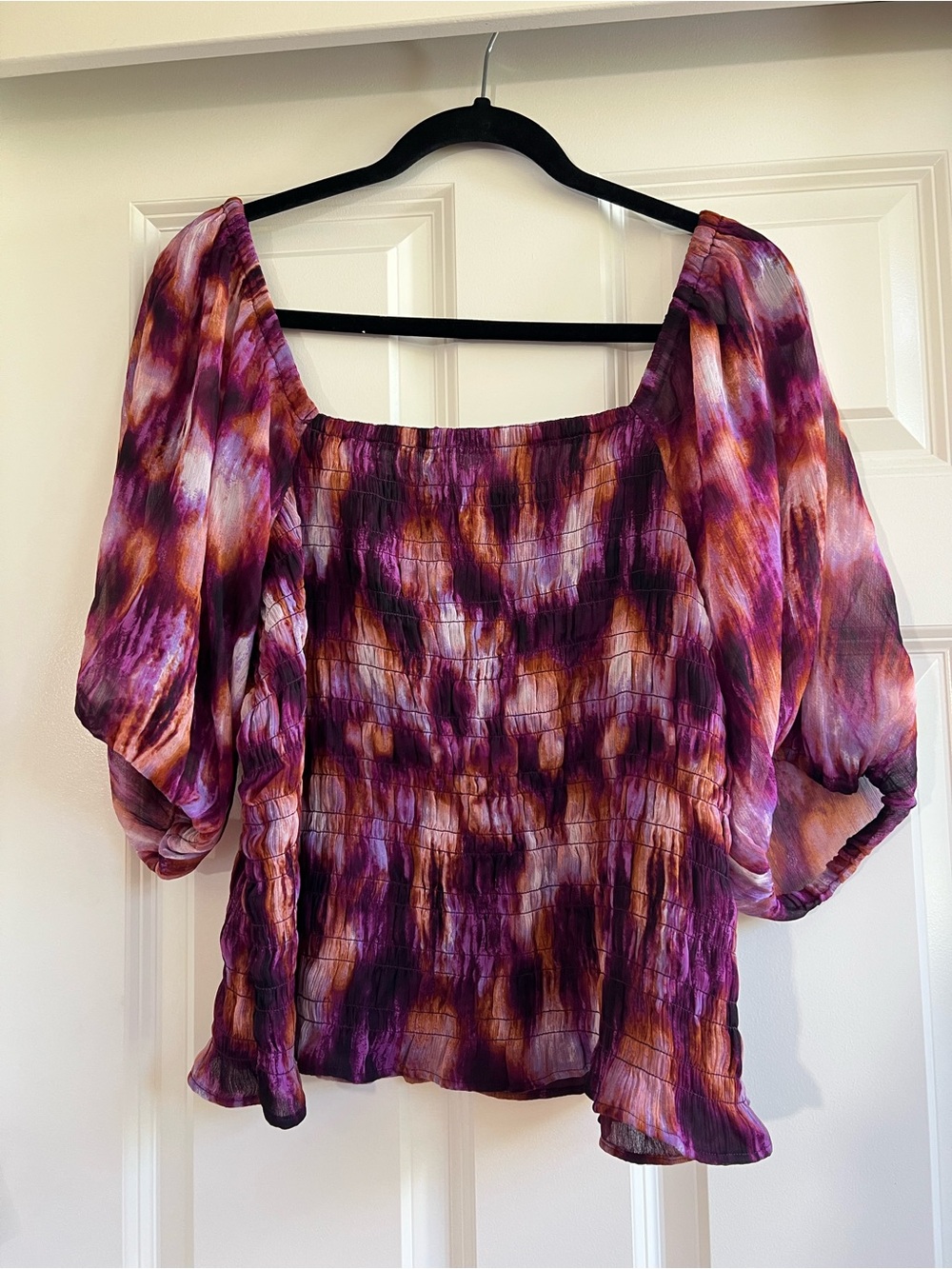 Old Navy Smocked Square-Neck Blouse in Purple Tie-Dye